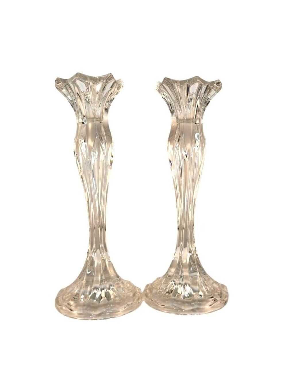 JD Durand Crystal Taper Candle Holders Set Elegant Pair Decorative Fancy